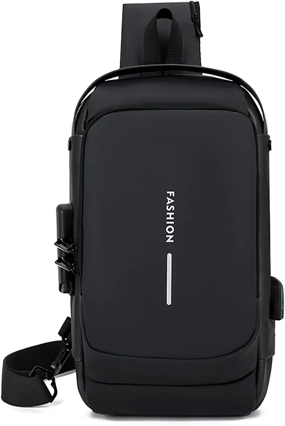 Carbon Fiber Streamline Anti-theft Sling Bag, USB Charging Sport Sling Anti Theft Shoulder Bag, Waterproof Shoulder Backpack (Black)