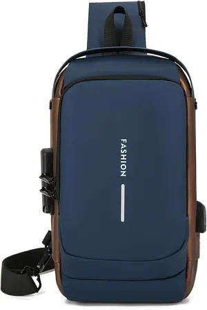Carbon Fiber Streamline Anti-theft Sling Bag, USB Charging Sport Sling Anti Theft Shoulder Bag, Waterproof Shoulder Backpack (Dark blue), Medium