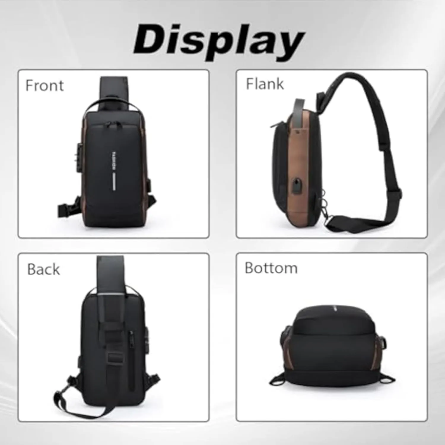 Carbon Fiber Streamline Anti-theft Sling Bag, USB Charging Sport Sling, Sport Waterproof Shoulder Bag, for Travel Gym Sports (2gray)