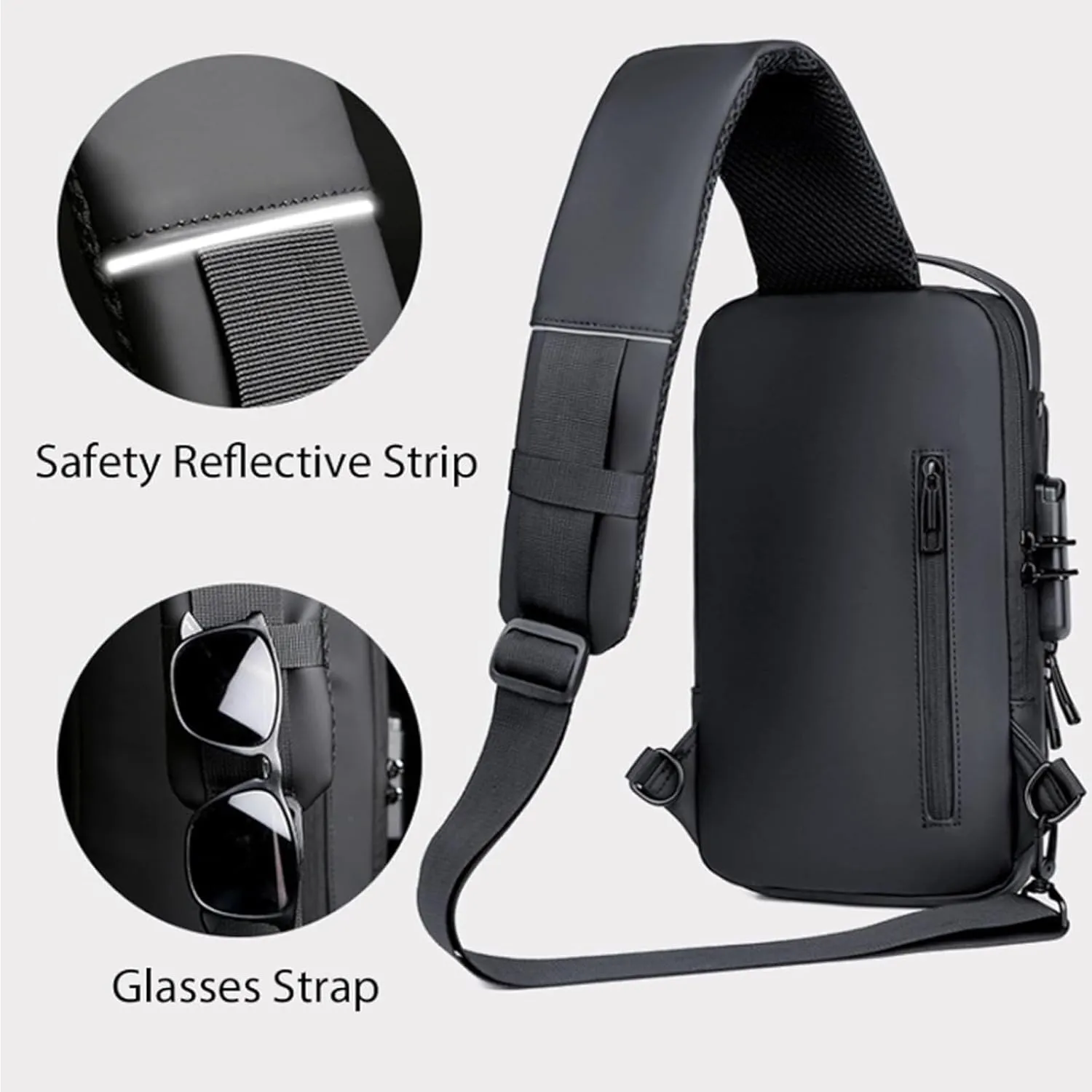 Carbon Fiber Streamline Anti-theft Sling Bag, USB Charging Sport Sling, Sport Waterproof Shoulder Bag, for Travel Gym Sports (2gray)