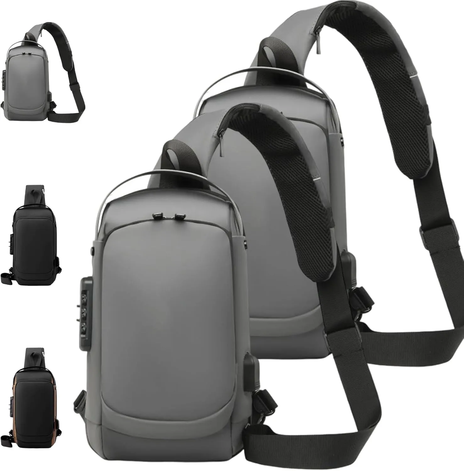 Carbon Fiber Streamline Anti-theft Sling Bag, USB Charging Sport Sling, Sport Waterproof Shoulder Bag, for Travel Gym Sports (2gray)
