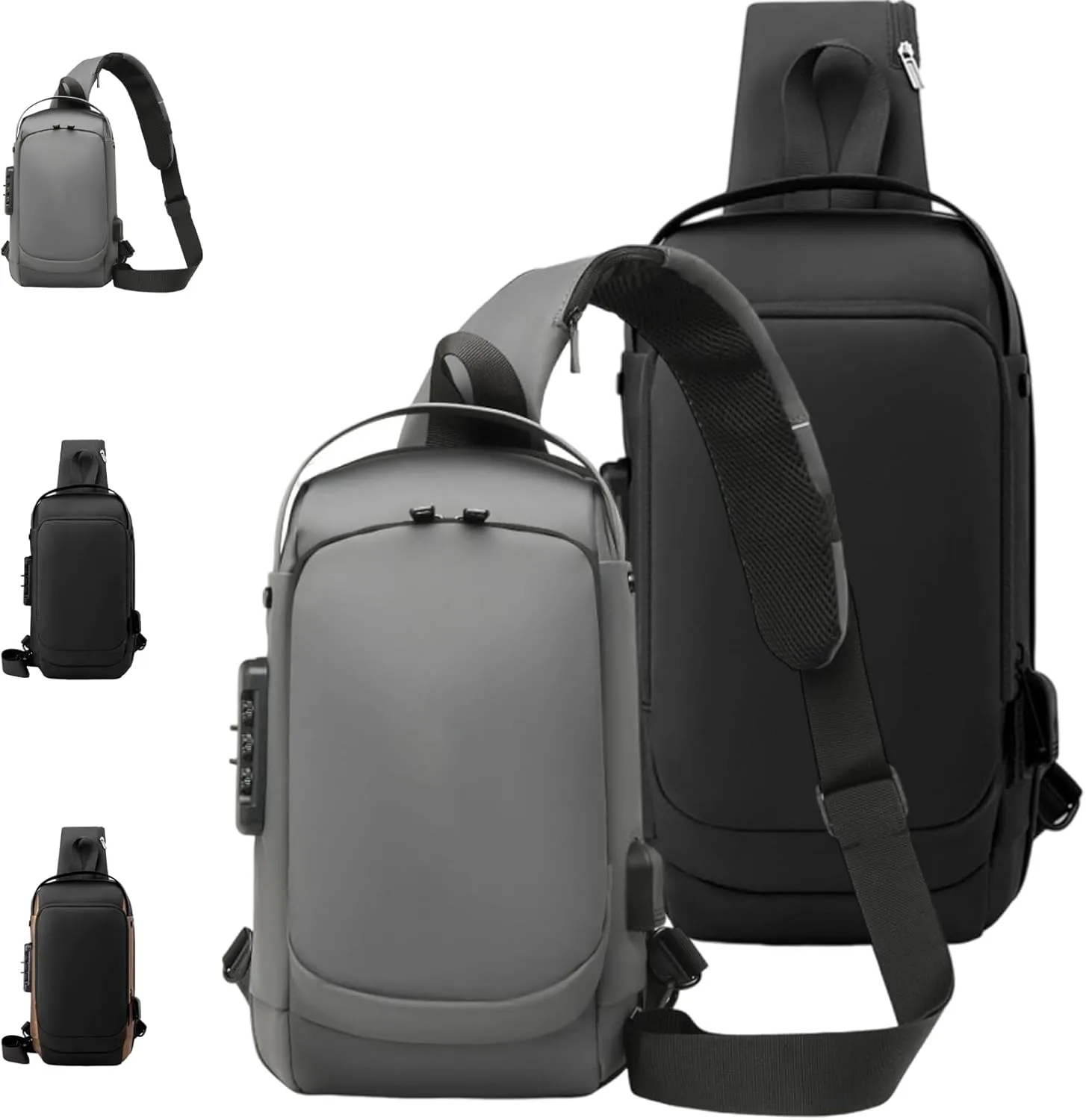 Carbon Fiber Streamline Anti-theft Sling Bag, USB Charging Sport Sling, Sport Waterproof Shoulder Bag, for Travel Gym Sports (black gray)