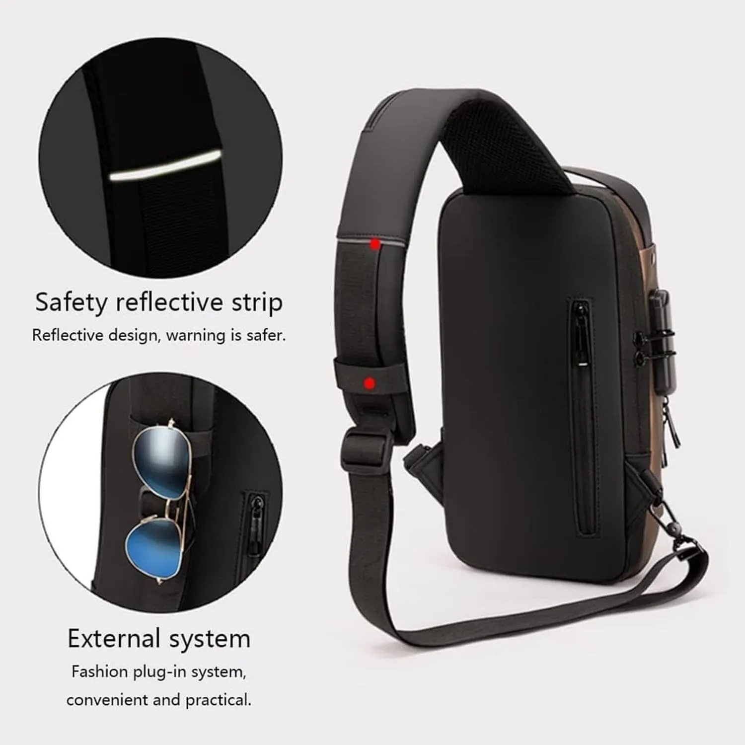 Carbon Fiber Streamline Anti-Theft Sling Bag, USB Charging Waterproof Crossbody Backpack with Combination Lock, Travel ﻿ ﻿ (Gray)