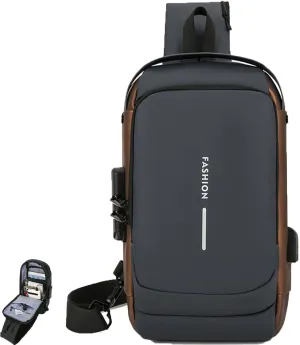 Carbon Fiber Streamline Anti-Theft Sling Bag, USB Charging Waterproof Crossbody Backpack with Combination Lock, Travel ﻿ ﻿ (Gray)