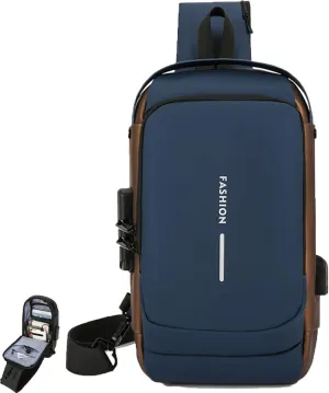 Carbon Fiber Streamline Anti-Theft Sling Bag with USB Charging Port, Waterproof Crossbody Backpack for Travel, Gym (Blue)