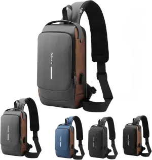 Carbon Fiber Streamlined Anti-theft Crossbody Bag, USB Charging Sports Sling Bag, Waterproof Shoulder Bag, Fashionable Crossbody Bag Suitable for Sports and Leisure (Grey collage gold)