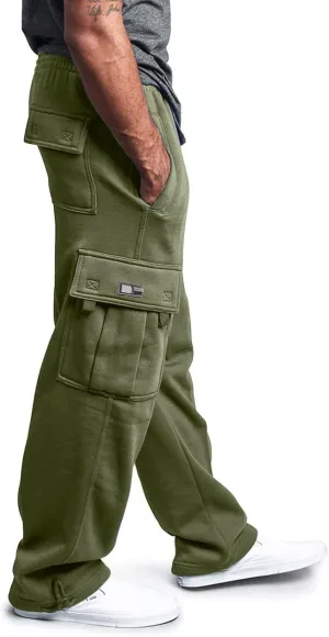 Cargo Pants for Men Pants Solid Color Track Cuff Lace up Workout Pants with Pocket Athletic Loose Fit
