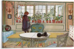 Carl Larsson Prints 《Flowers On The Windowsill》 Wall Art Poster Picture Frame Print Canvas Poster Wall Paint Art Posters Decor Modern Home 24x36inch(60x90cm)