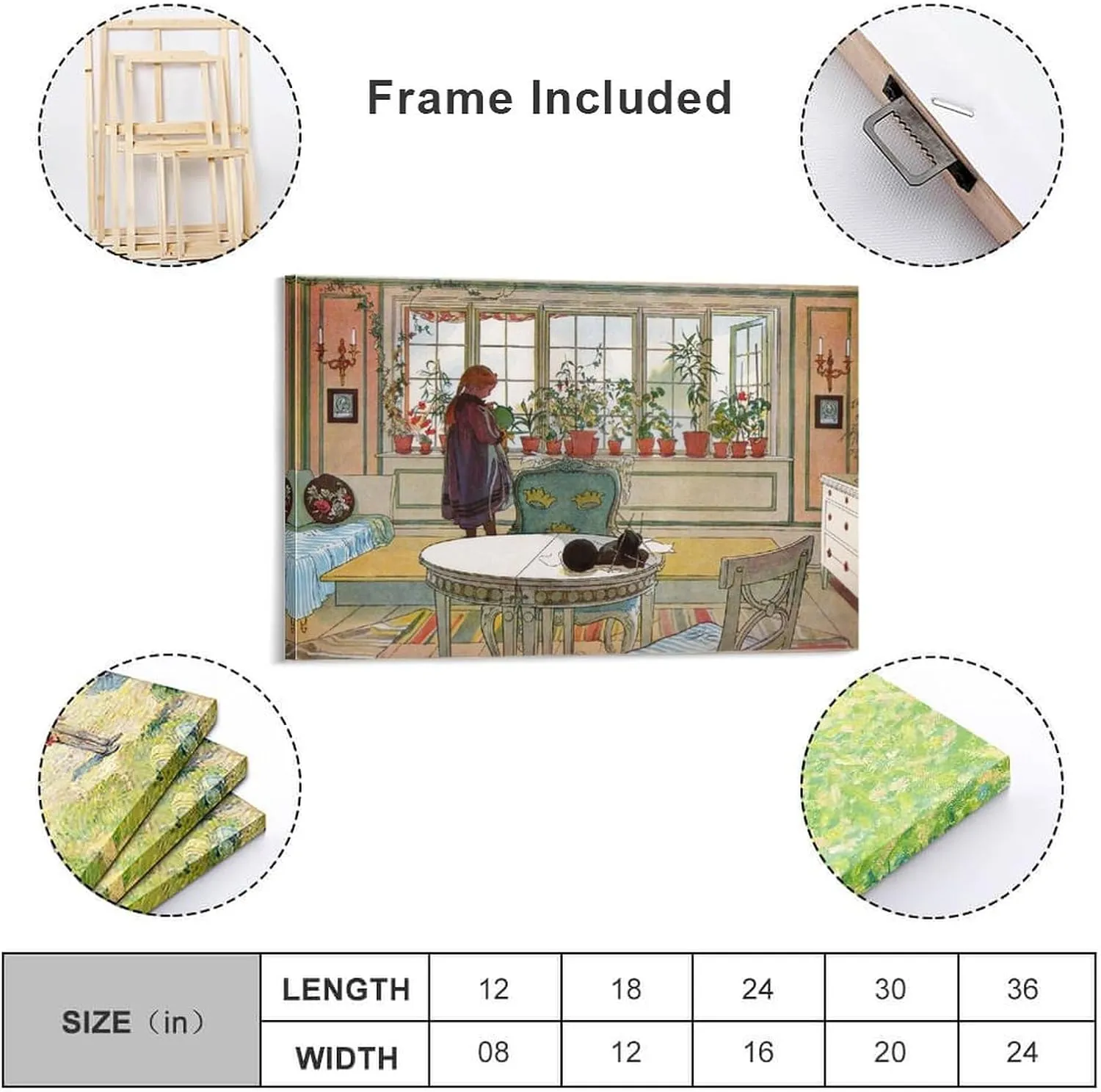 Carl Larsson Prints 《Flowers On The Windowsill》 Wall Art Poster Picture Frame Print Canvas Poster Wall Paint Art Posters Decor Modern Home 24x36inch(60x90cm)
