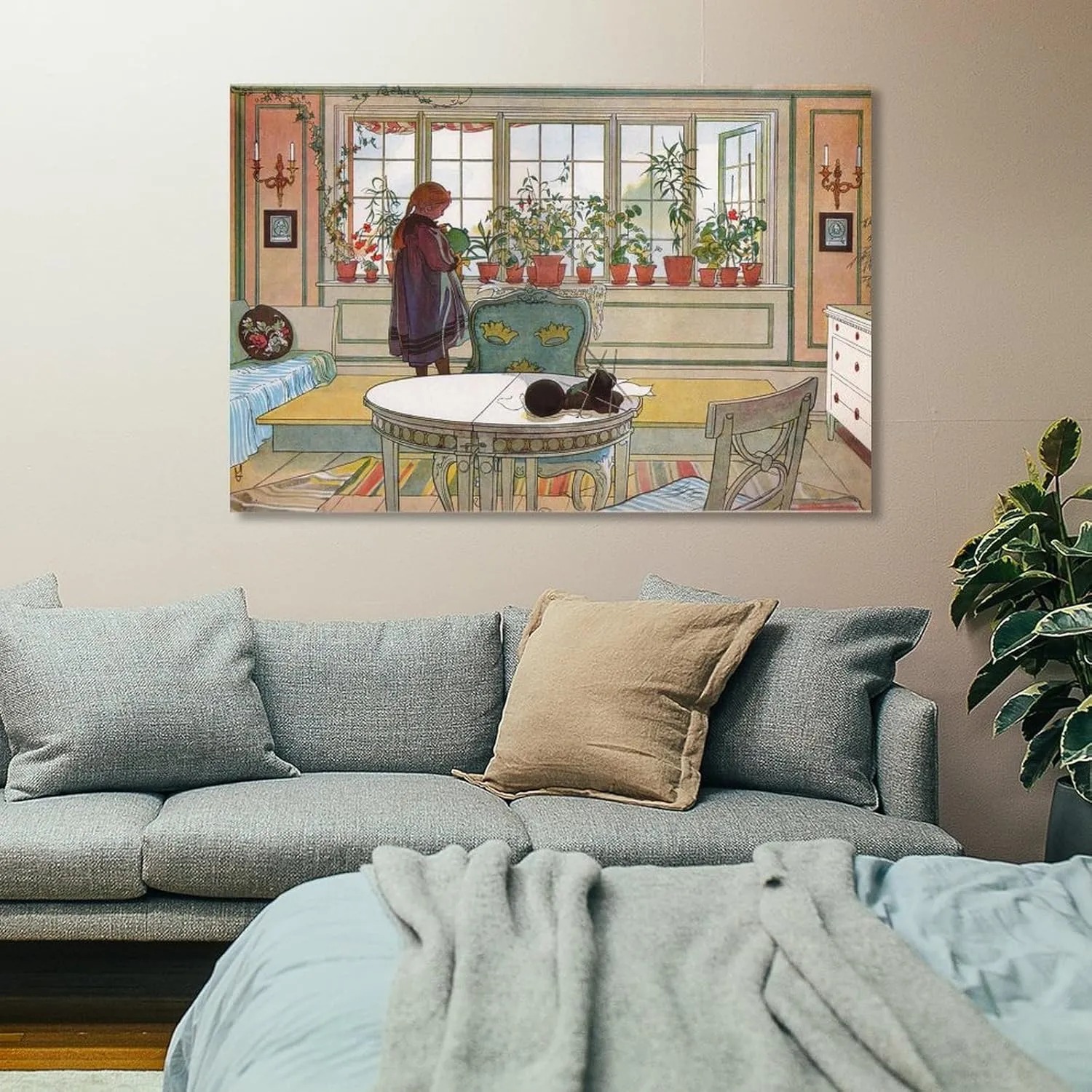 Carl Larsson Prints 《Flowers On The Windowsill》 Wall Art Poster Picture Frame Print Canvas Poster Wall Paint Art Posters Decor Modern Home 24x36inch(60x90cm)