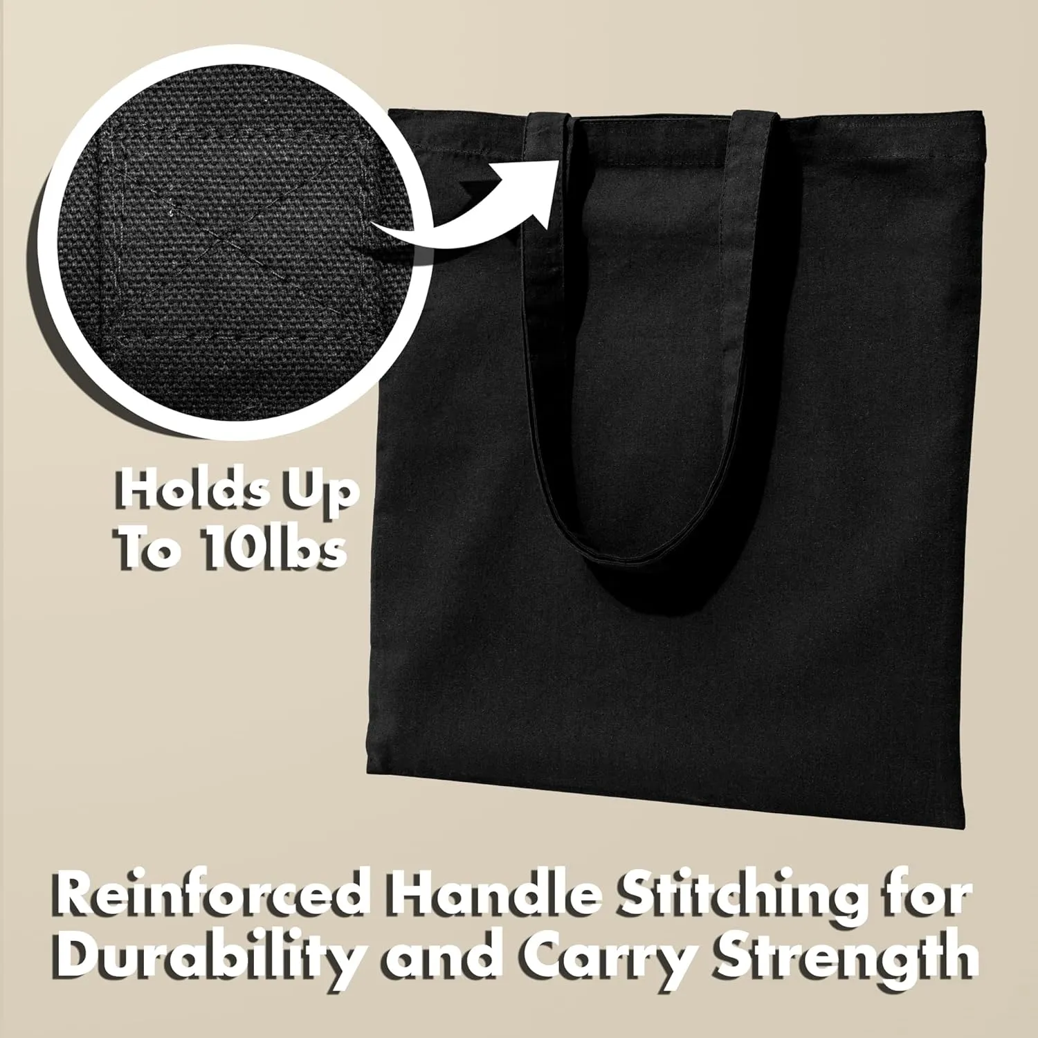 Carrywell (Not Made in China) Canvas Tote Bags In Bulk, Reusable Shopping Bags, Organic Cotton Cloth