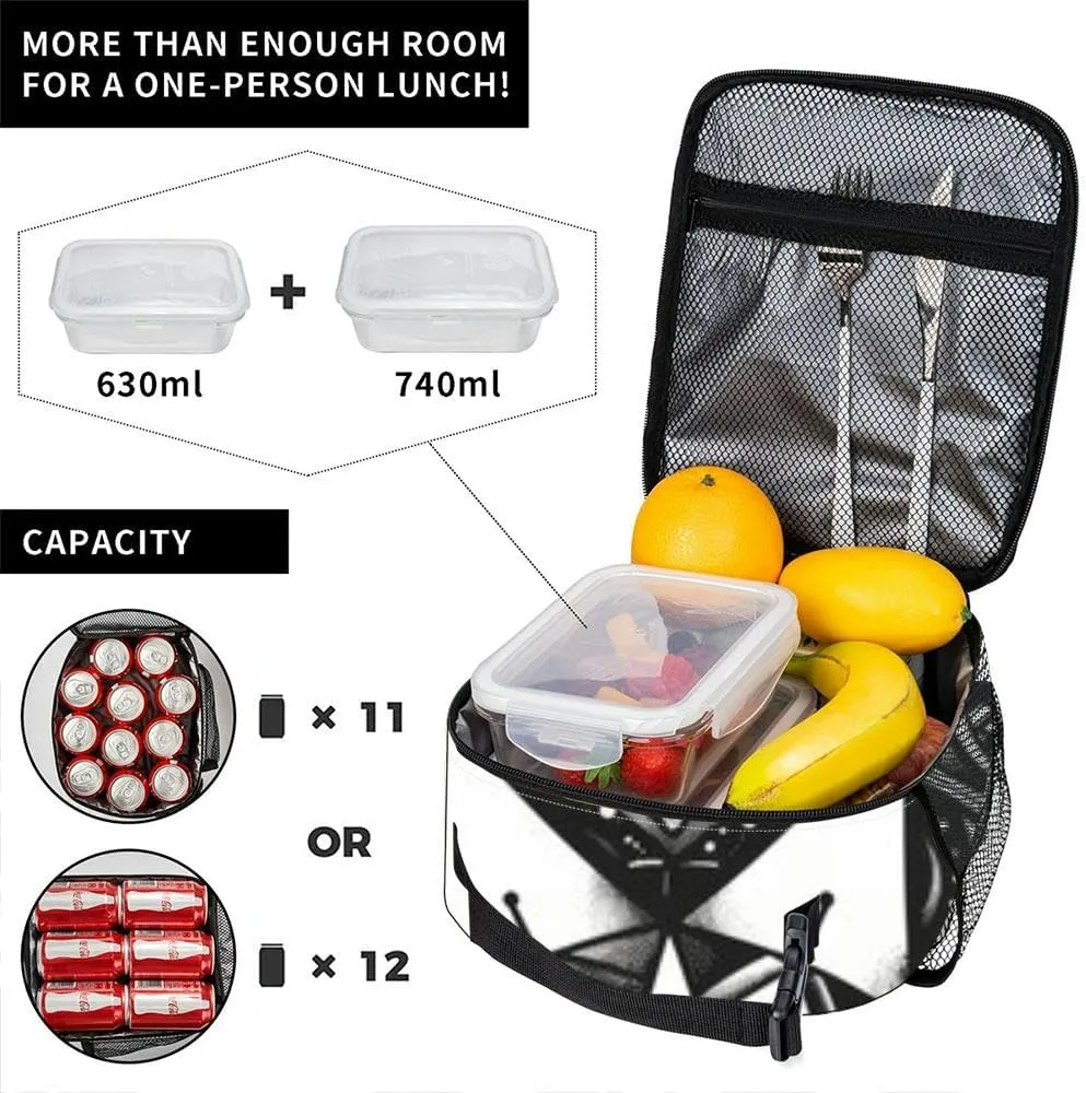 Cartoon cute doodles a mandala sacred geometry patterns like hexagons Insulated Iunch Bag for Men Woman Large Portable Waterproof Reusable Thermal Lunch Box with Pockets for Work Travel Picnic