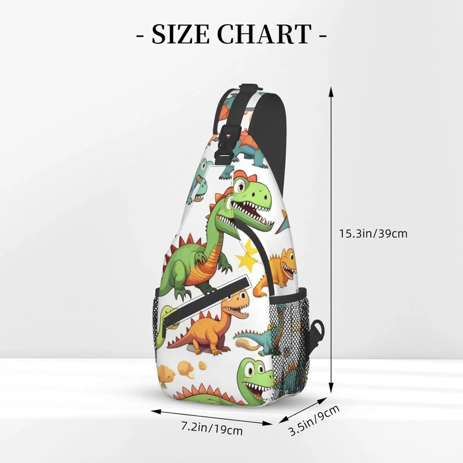 Cartoon Dinosaur Images Print Sling Backpack, Sling Bag, Crossbody Chest Bag Daypack, for Hiking Travel