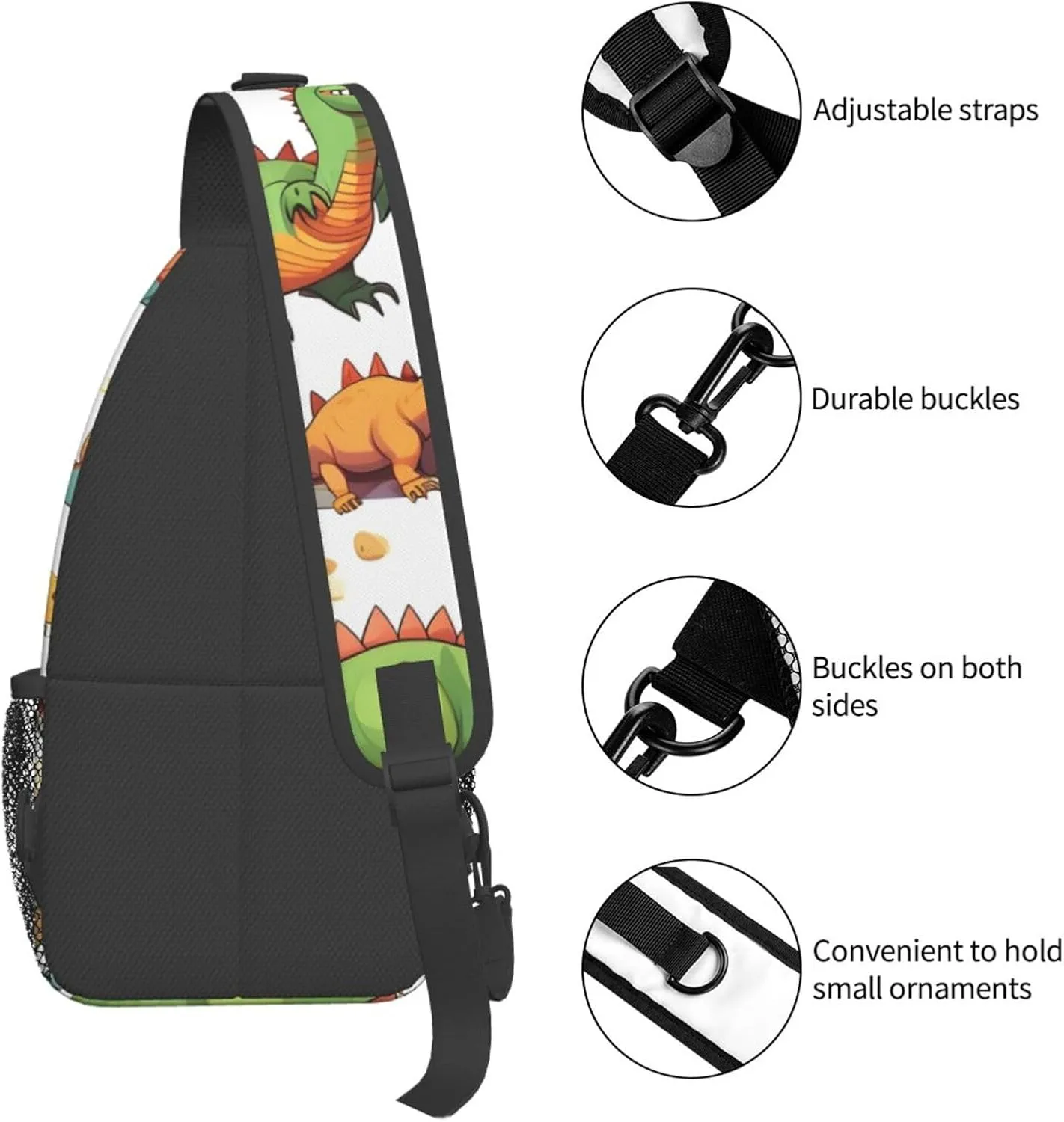 Cartoon Dinosaur Images Print Sling Backpack, Sling Bag, Crossbody Chest Bag Daypack, for Hiking Travel