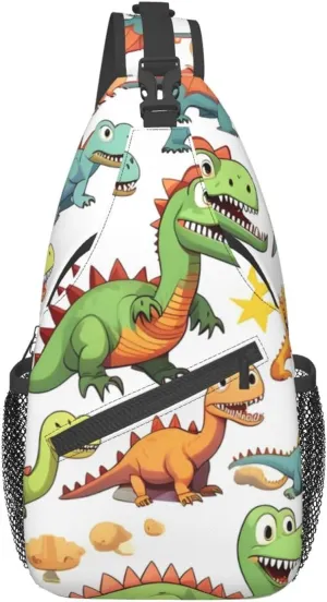 Cartoon Dinosaur Images Print Sling Backpack, Sling Bag, Crossbody Chest Bag Daypack, for Hiking Travel