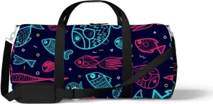 Cartoon Fish Sports Duffel Bag Travel Gym Tote Bags Lightweight Durable Shoulder Strap Waterproof Polyester Outside Mesh Pocket Overnight Trip Duffel Bag for Women Men