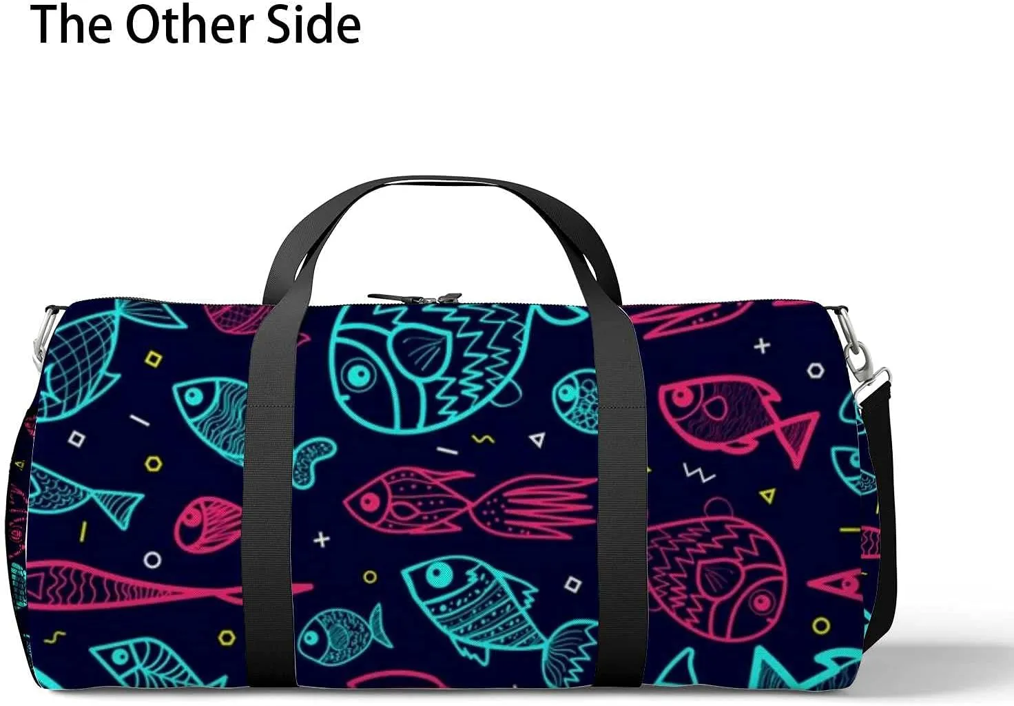 Cartoon Fish Sports Duffel Bag Travel Gym Tote Bags Lightweight Durable Shoulder Strap Waterproof Polyester Outside Mesh Pocket Overnight Trip Duffel Bag for Women Men