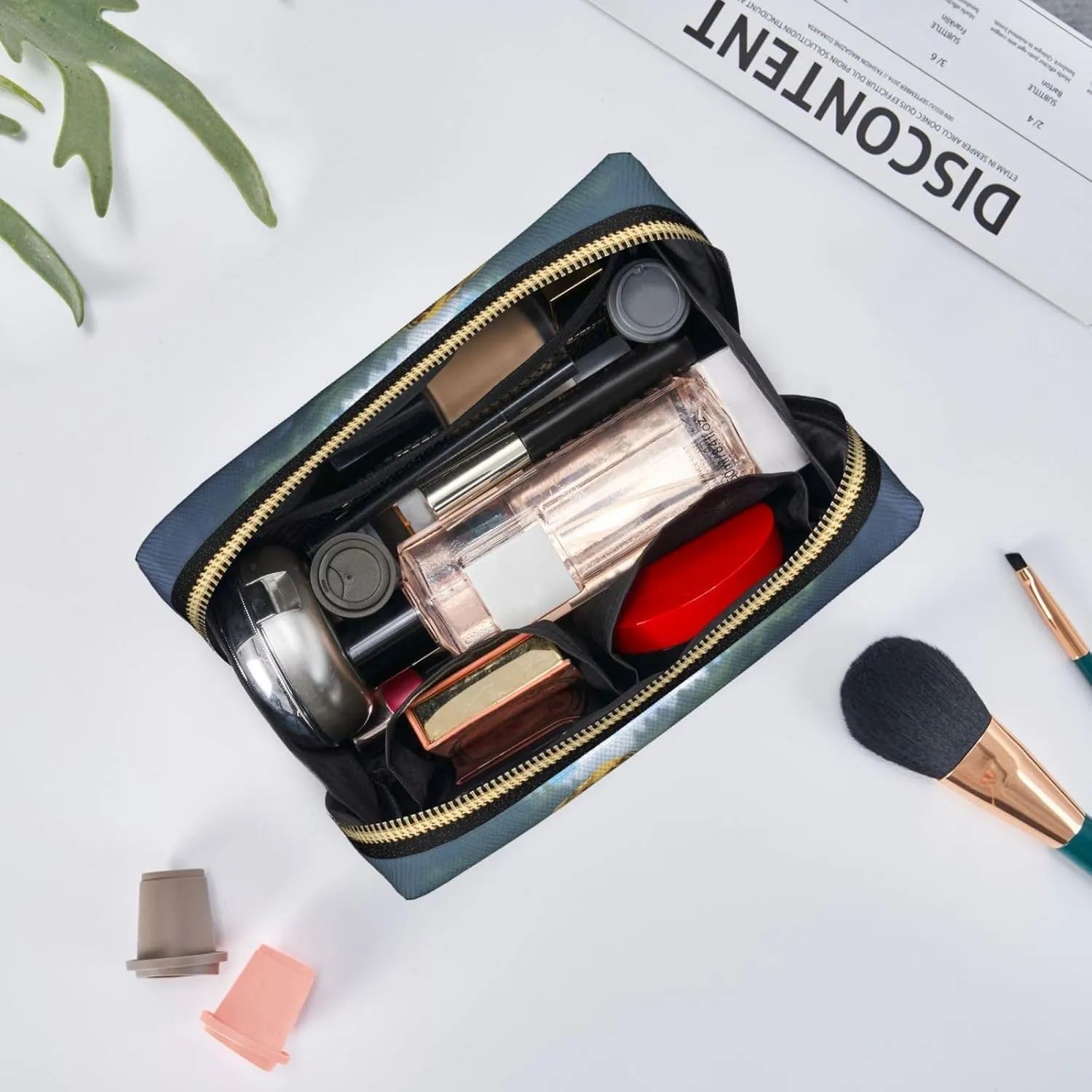 Cartoon Heavy Machinery Truck Printed Small Makeup Bag,Travel Cosmetic Bag Purse with Zipper,Water-resistant Makeup Organizer Bag for Women