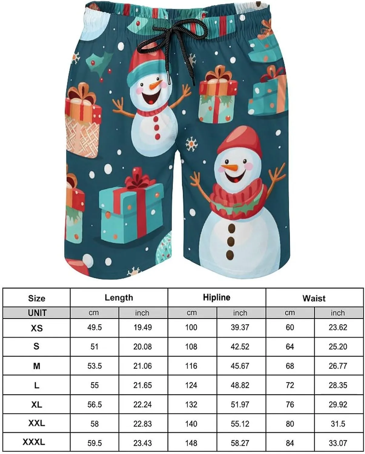 Cartoon Snowman Gifts Men's Swim Trunks Quick Dry Hawaii Board Shorts Bathing Suits Beachwear with Mesh Lining