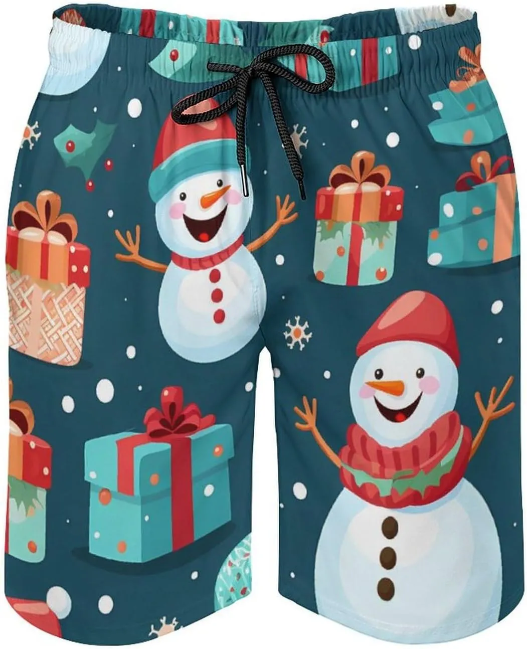 Cartoon Snowman Gifts Men's Swim Trunks Quick Dry Hawaii Board Shorts Bathing Suits Beachwear with Mesh Lining
