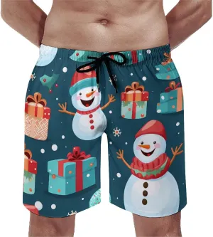 Cartoon Snowman Gifts Men's Swim Trunks Quick Dry Hawaii Board Shorts Bathing Suits Beachwear with Mesh Lining