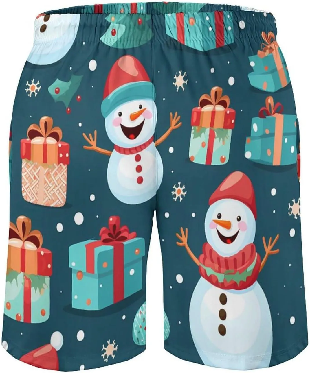 Cartoon Snowman Gifts Men's Swim Trunks Quick Dry Hawaii Board Shorts Bathing Suits Beachwear with Mesh Lining