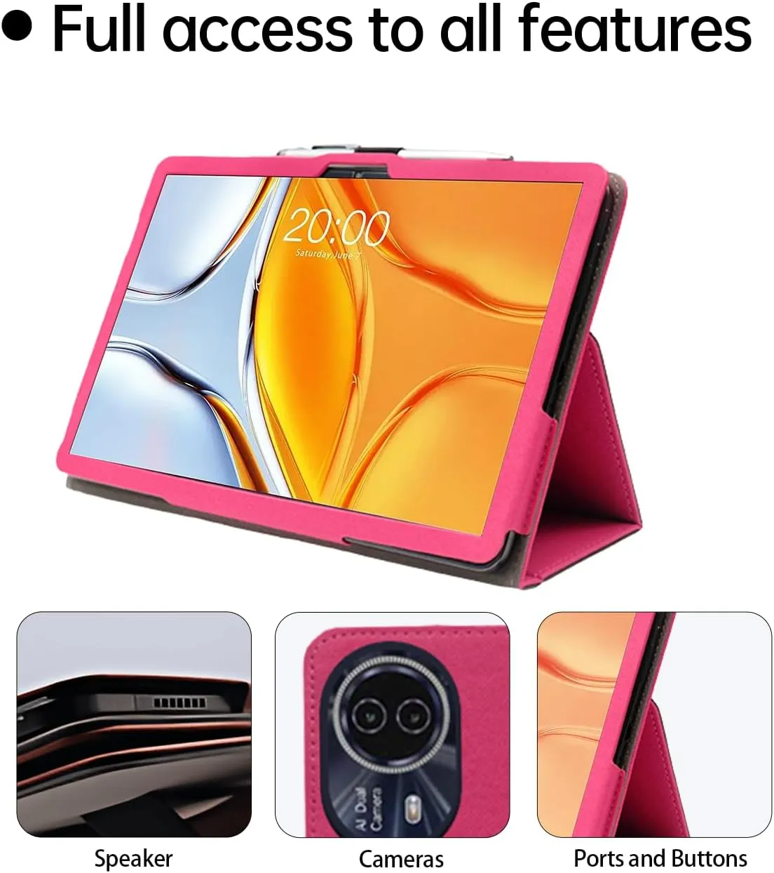 Case for Teclast T70 14.1-inch Android 14 Tablet 2024 Release,WUNIAK Premium Leather Business Folio Stand Cover with Hand Strap for Tablet，Rose Red.