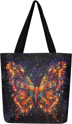 Castle Fairy Ballet Bowknot Canvas Tote Bag Aesthetic for Women,Cowboy Reusable Grocery Handbag