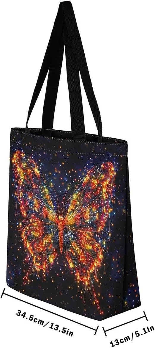 Castle Fairy Ballet Bowknot Canvas Tote Bag Aesthetic for Women,Cowboy Reusable Grocery Handbag