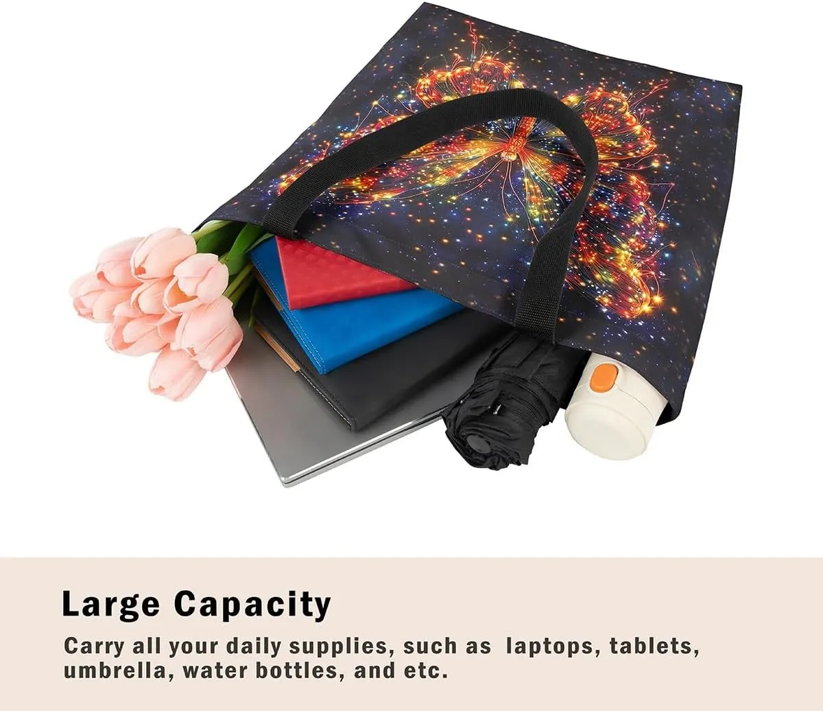 Castle Fairy Ballet Bowknot Canvas Tote Bag Aesthetic for Women,Cowboy Reusable Grocery Handbag