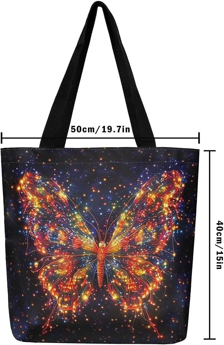 Castle Fairy Ballet Bowknot Canvas Tote Bag Aesthetic for Women,Cowboy Reusable Grocery Handbag