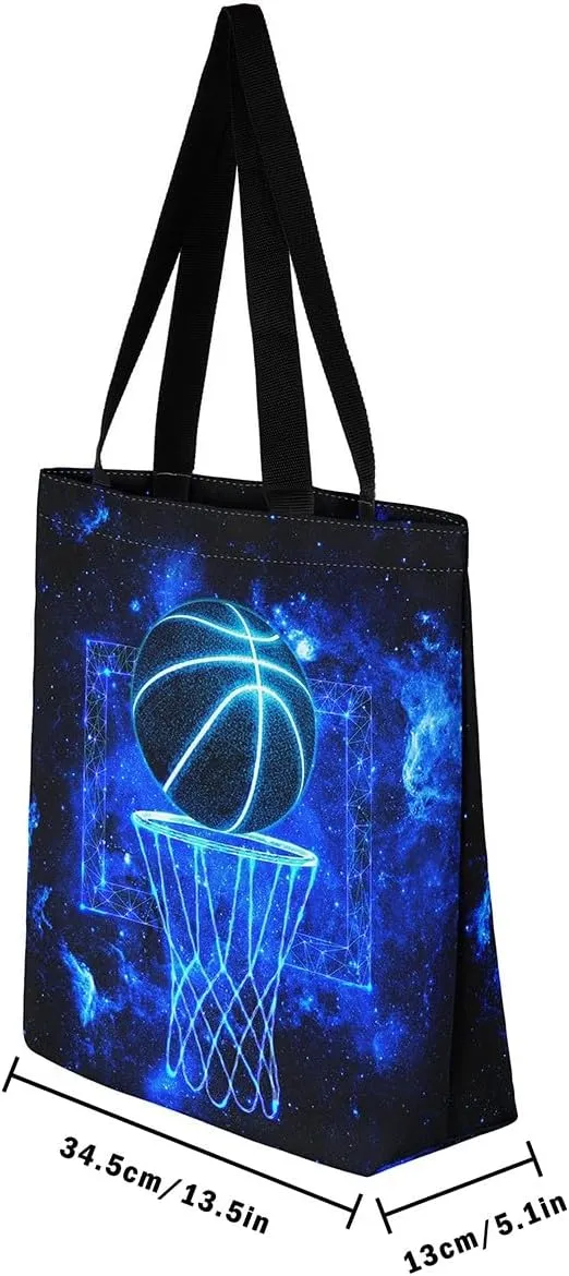 Castle Fairy Basketball Canvas Tote Bag Neon Light Lines Aesthetic Tote Bag for Adults Men Shopping Gym 19.7x5.1 Inch