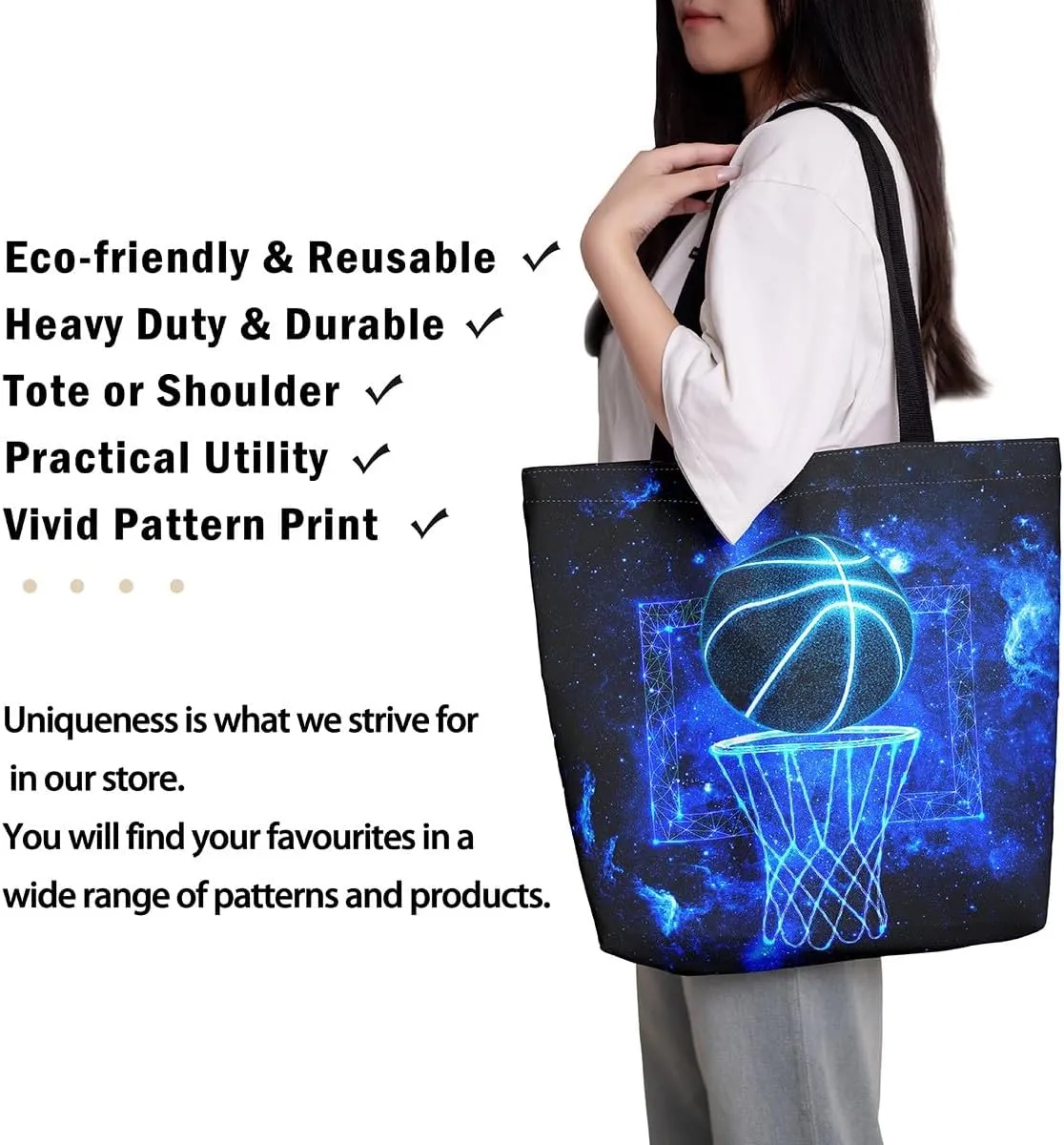 Castle Fairy Basketball Canvas Tote Bag Neon Light Lines Aesthetic Tote Bag for Adults Men Shopping Gym 19.7x5.1 Inch