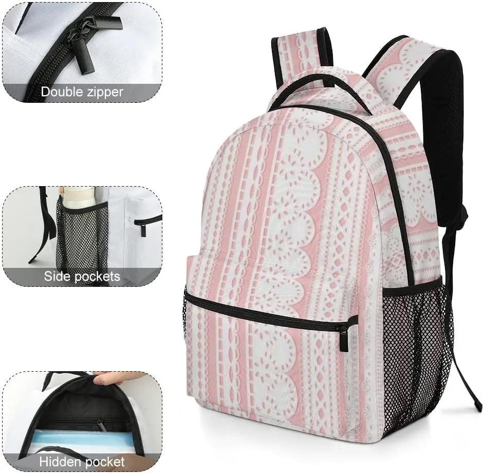 Casual Daypacks Backpacks Laptop Backpack Hollow Lace Pink Work Bussiness School Students Bookbag Travel Hiking Gym Bags Waterproof Lightweight Women Men