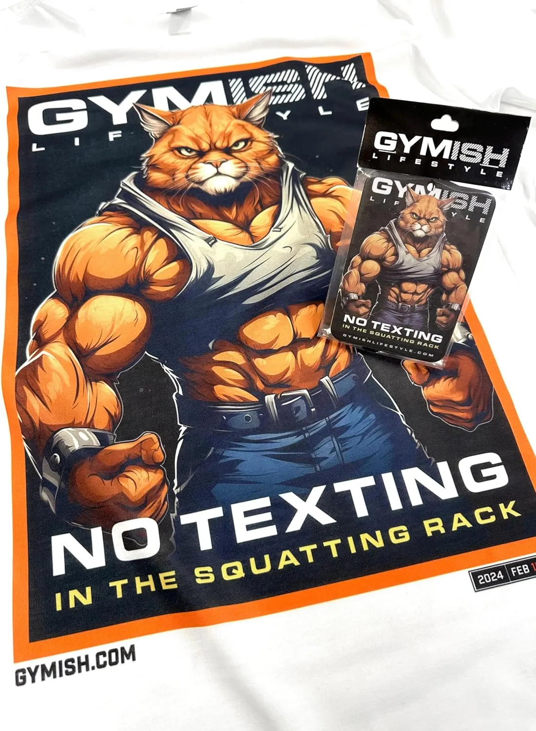 Cat No Texting Workout Gym Shirt for Men with Air Freshener Gift Set