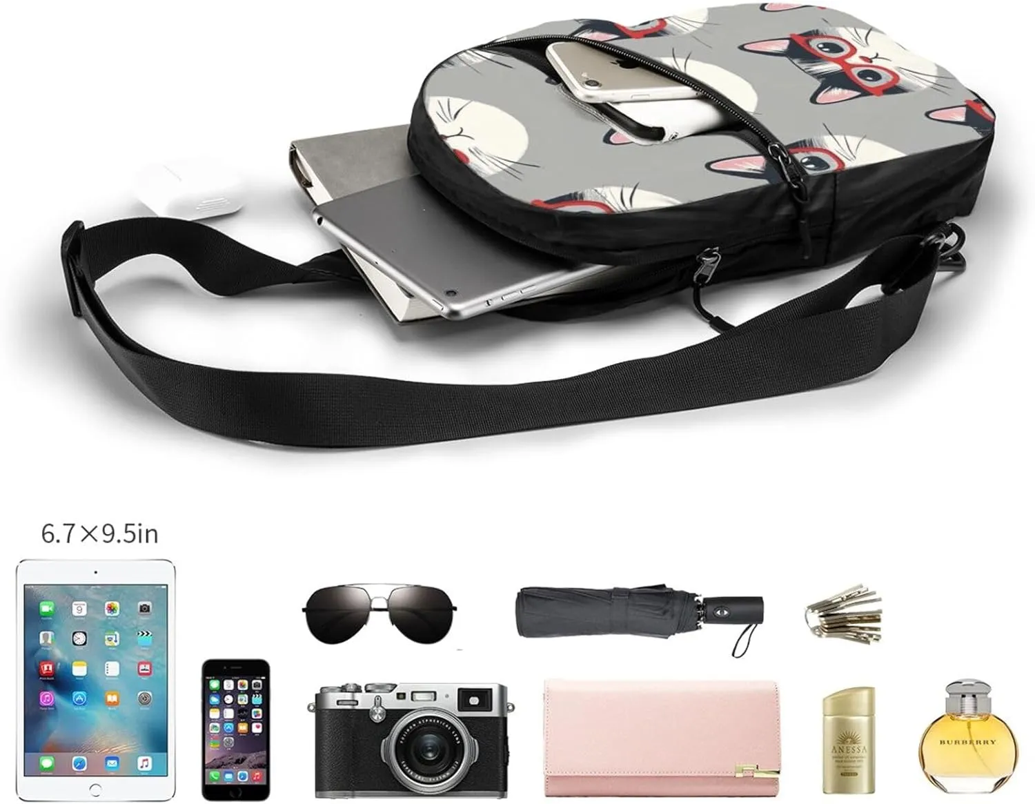 Cat Print Crossbody Bags For Women, Sling Bag For Men, Hiking Backpack Lightweight For Casual Outdoor Travel