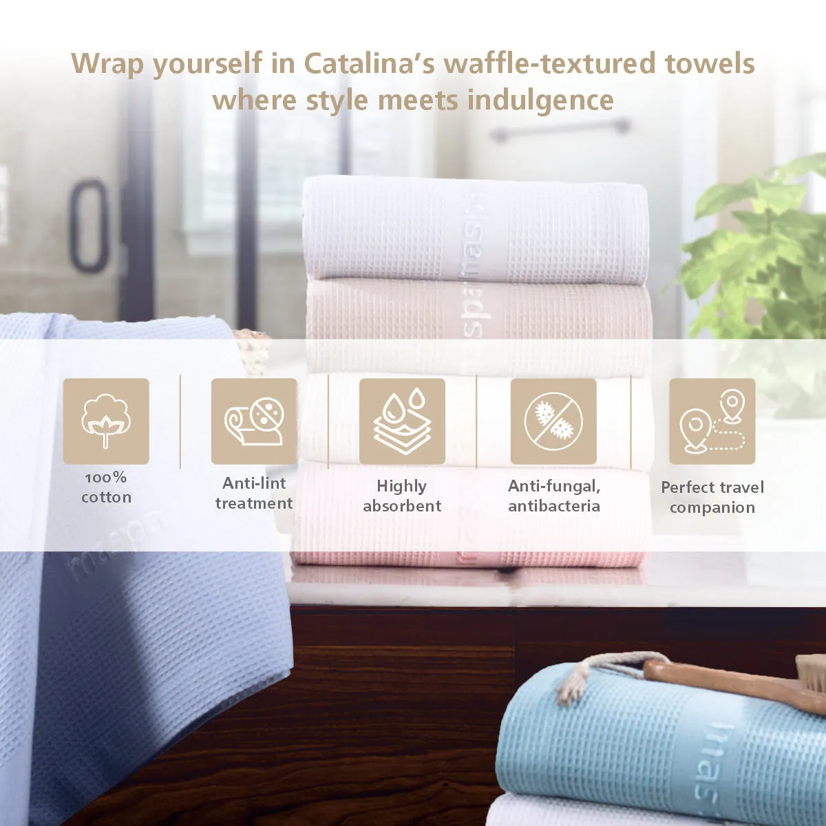Catalina Waffle Antimicrobial Antifungal Super Absorbent Quick Dry Gym/Travel Cream Towel Set