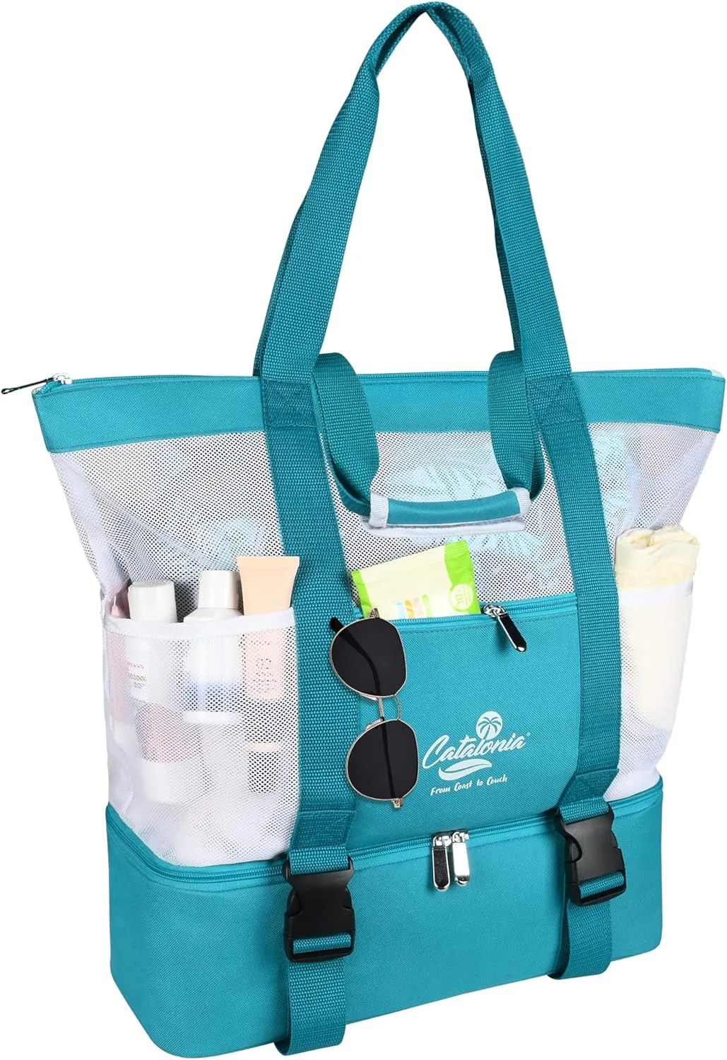 Catalonia Large Beach Tote with Cooler, Mesh Bag for Women, Sandproof, Ideal for Family Beach Trips & Vacation Essentials