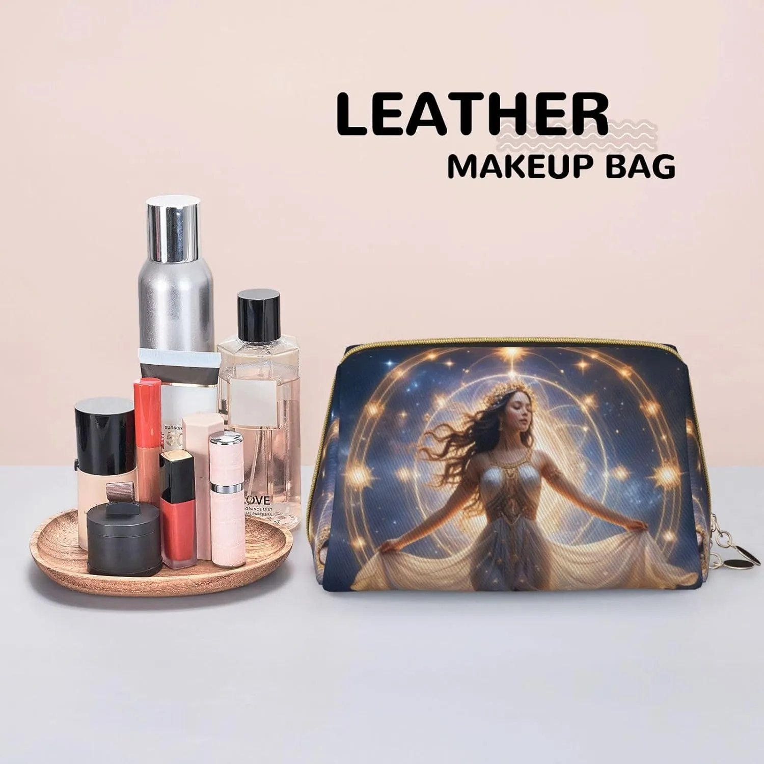 Celestial Dance Printed Small Makeup Bag,Travel Cosmetic Bag Purse with Zipper,Water-resistant Makeup Organizer Bag for Women
