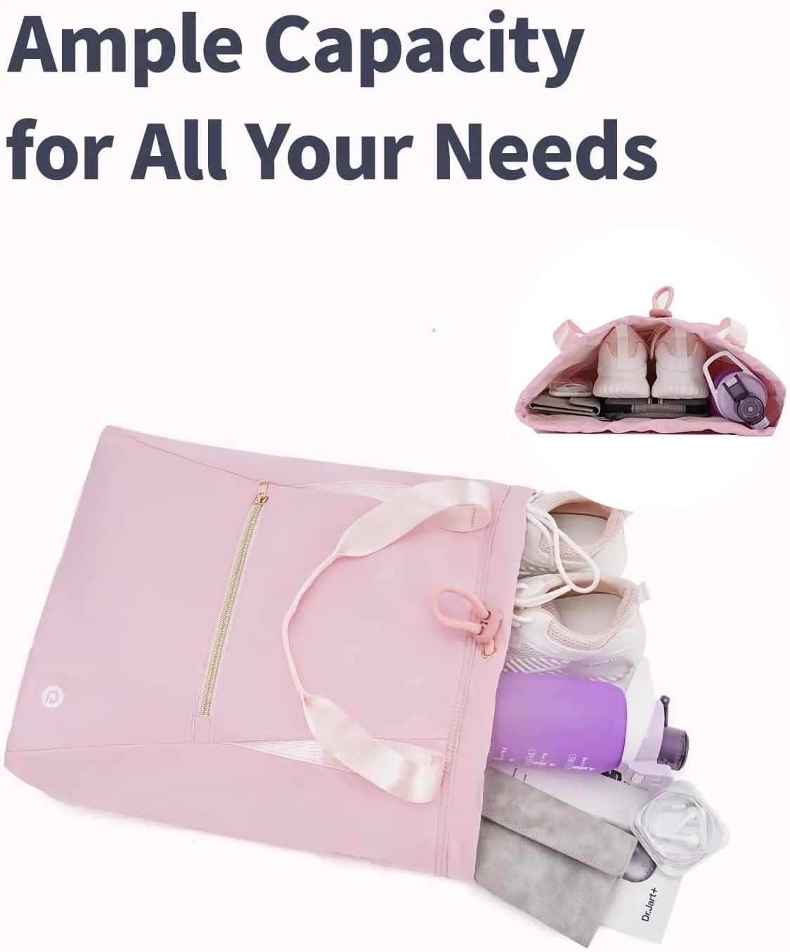 Ceneda Drawstring Backpack String Bag for Women Men Water Resistant Drawstring Bags Gym Sack with Two Zipper Pockets Sports Gym Bag (Pink)