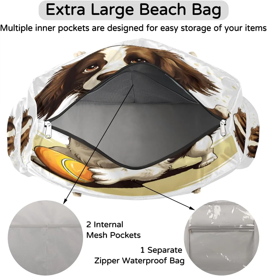 cfpolar Large Beach Bag, Waterproof Sandproof Beach Tote Bag with Zipper