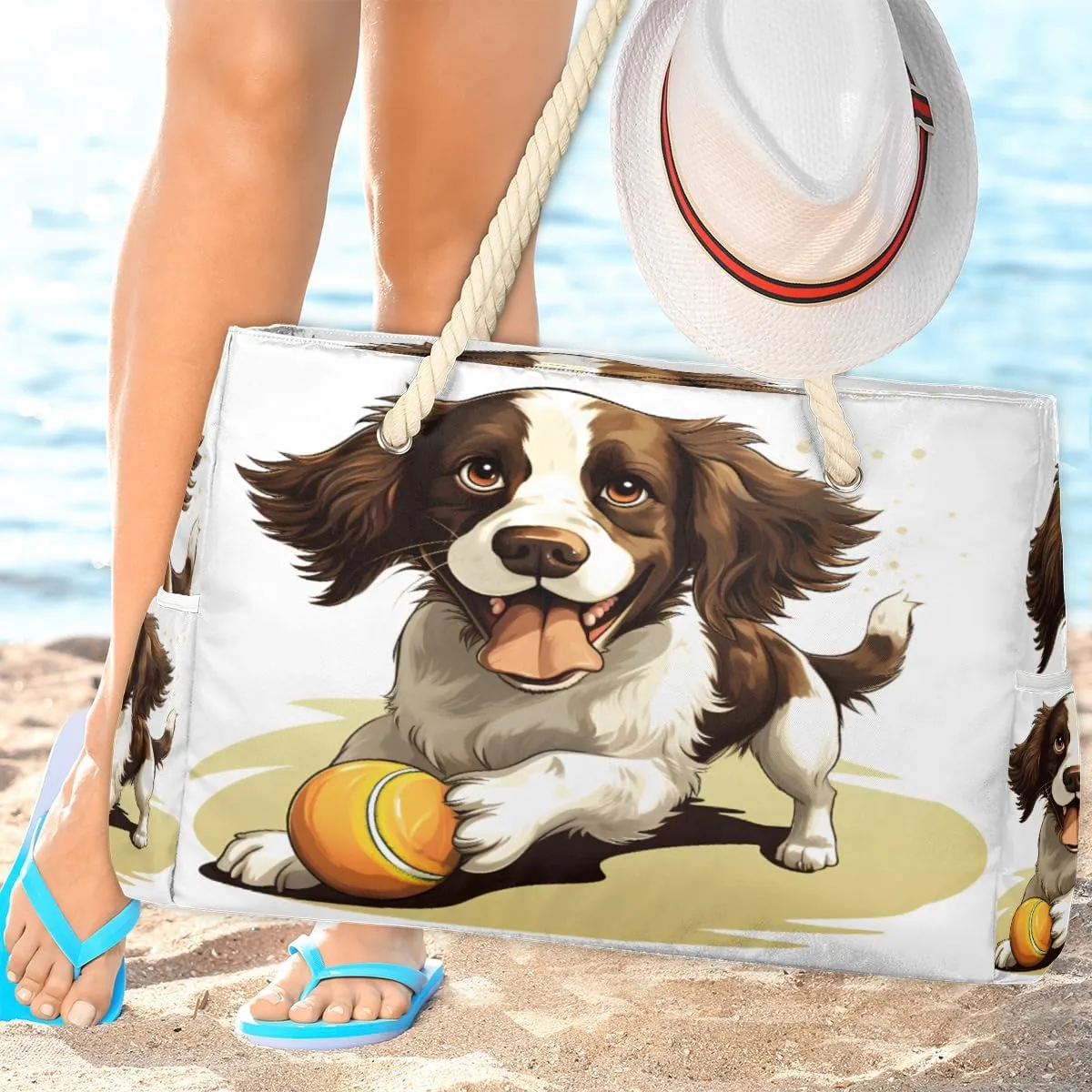 cfpolar Large Beach Bag, Waterproof Sandproof Beach Tote Bag with Zipper