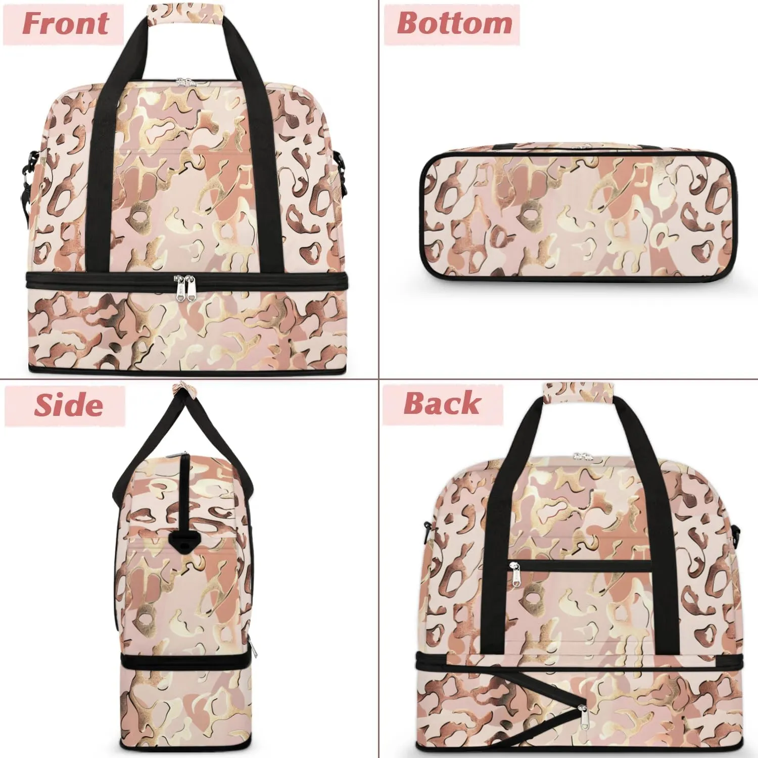 cfpolar Woman Travel Duffel Bag Leopard Print Animal Foldable Tote Carry On Luggage Sports Gym Bag With Shoe Compartment Overnight Weekend Yoga Workout Bag Training Handbag