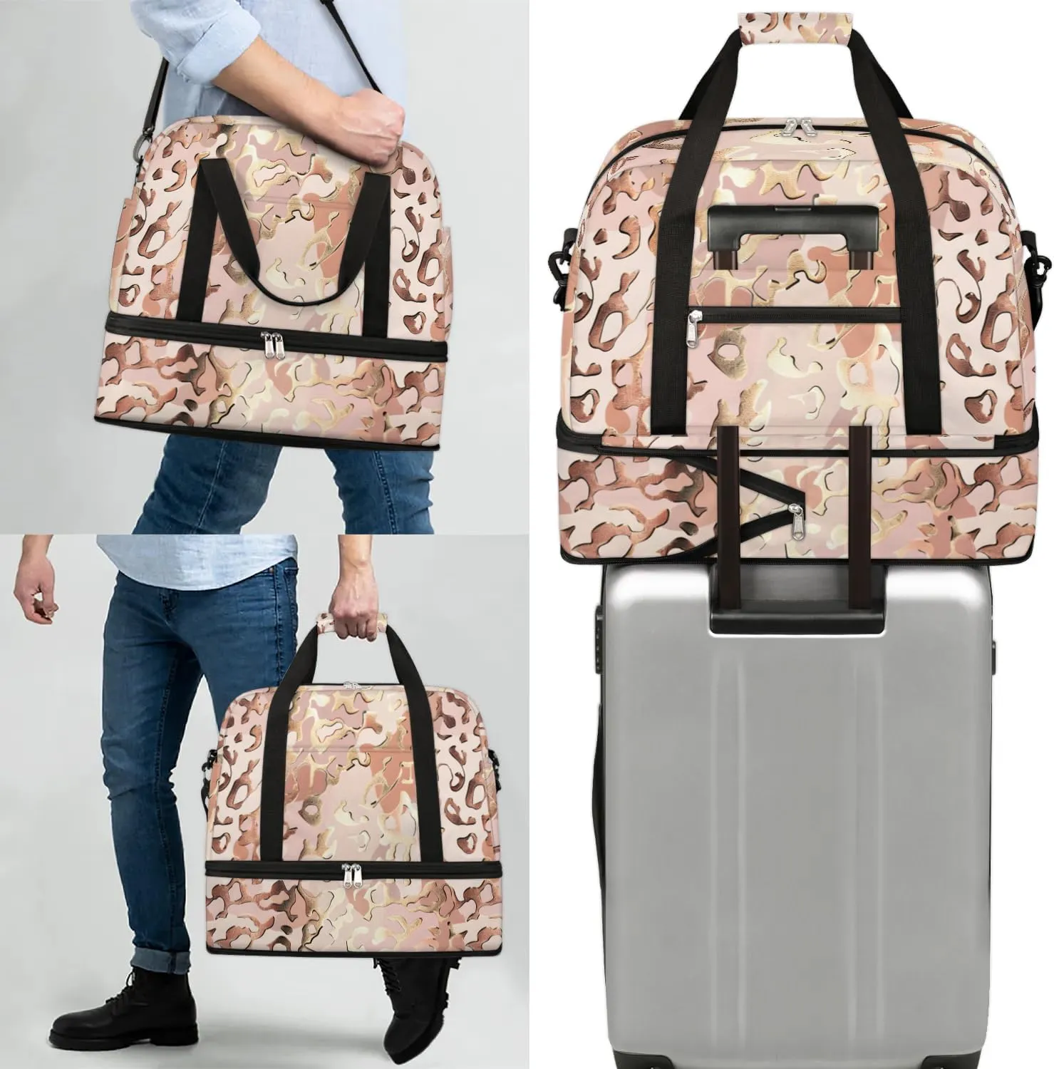 cfpolar Woman Travel Duffel Bag Leopard Print Animal Foldable Tote Carry On Luggage Sports Gym Bag With Shoe Compartment Overnight Weekend Yoga Workout Bag Training Handbag