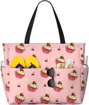 Cherry Cake Spacious Large Capacity Beach Travel Bag - Foldable Beach Bag Tote Bag With Zipper