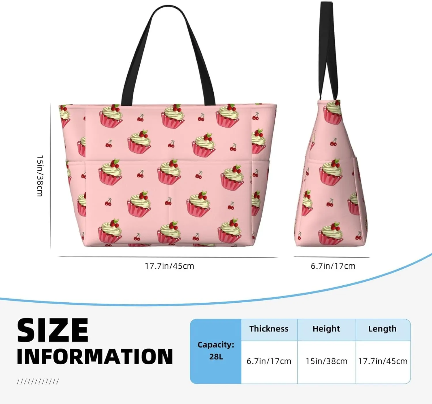 Cherry Cake Spacious Large Capacity Beach Travel Bag - Foldable Beach Bag Tote Bag With Zipper