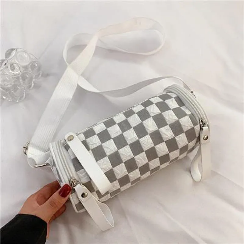 Chessboard Lattice Cylinder Female Fashion One Bags
