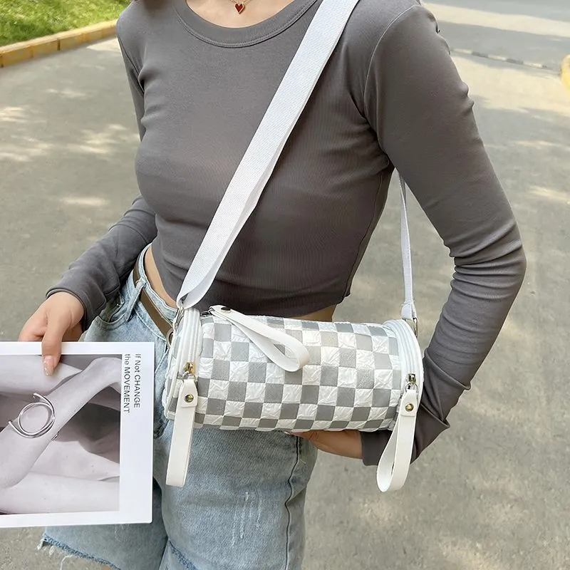 Chessboard Lattice Cylinder Female Fashion One Bags
