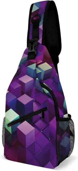 Chest Bag Sling Bag for Men Women Abstract Color Cubes Purple Sport Sling Backpack Lightweight Shoulder Bag for Travel, 38x20cm