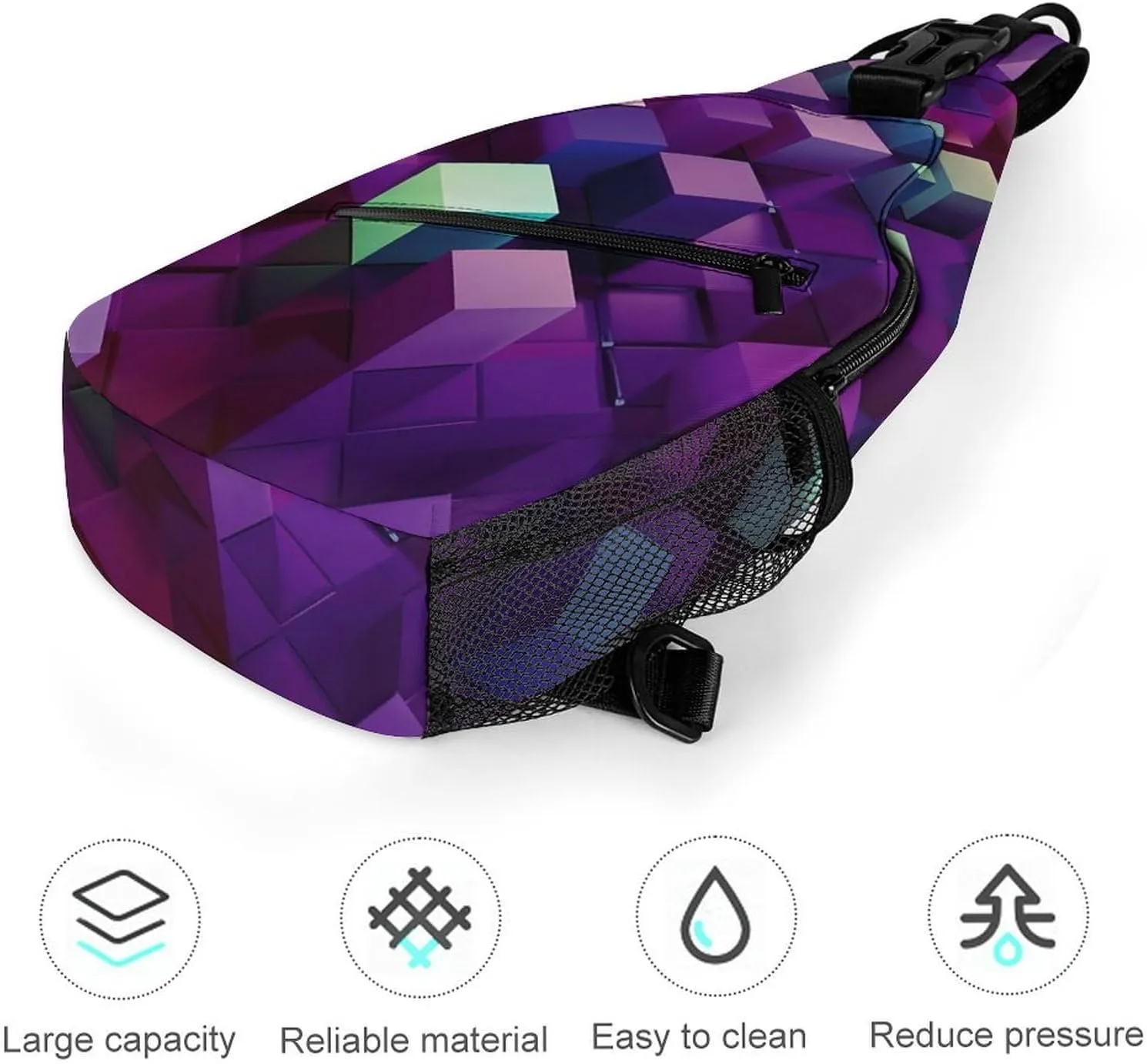 Chest Bag Sling Bag for Men Women Abstract Color Cubes Purple Sport Sling Backpack Lightweight Shoulder Bag for Travel, 38x20cm